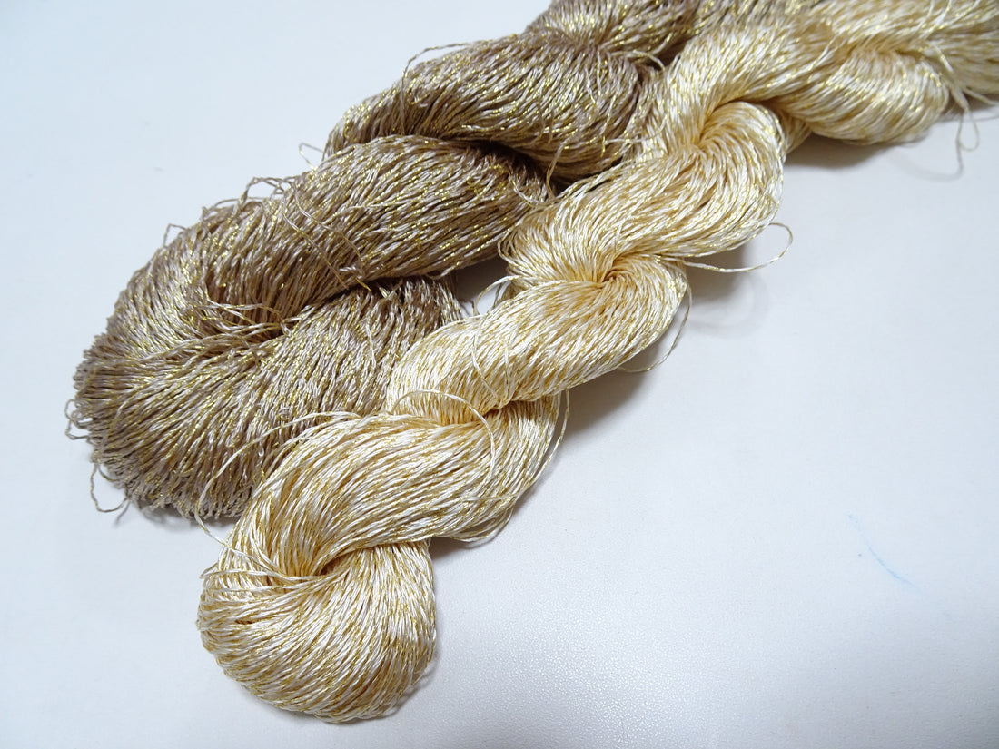 Japanese Vintage High Class Rare Silk Thread 2sets Mixture of Gold embroidery 14693