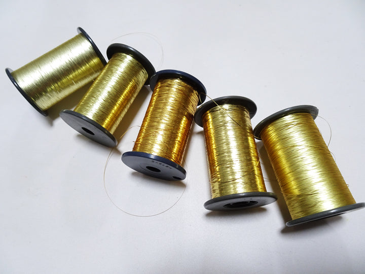 Japanese Vintage Gold thread flat type Hirahaku 5set  Aluminum foil &  Washi(japanese paper) embroidery 19577