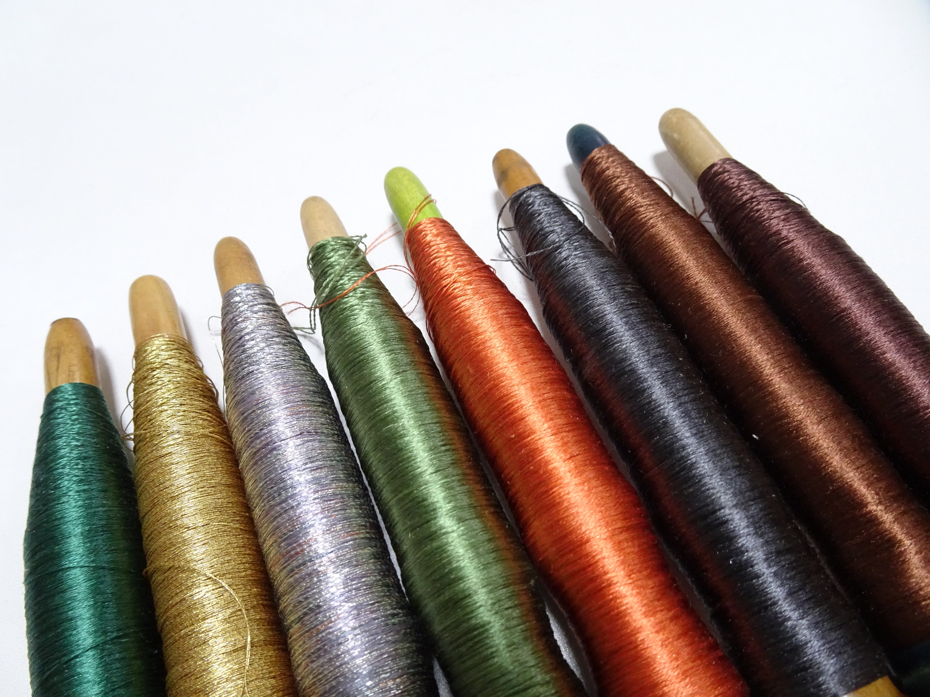 Japanese Vintage Wooden Spool & Silk Thread 8sets Embroidery 18594