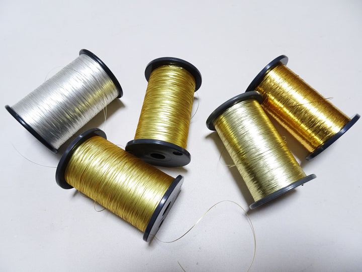 Japanese Vintage Gold & Silver thread flat type Hirahaku 5set  Aluminum foil &  Washi(japanese paper) embroidery 19578