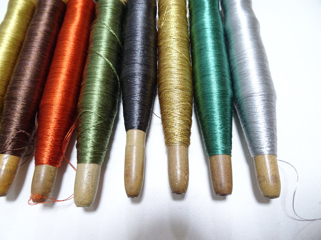 Japanese Vintage Wooden Spool & Silk Thread 8sets Embroidery 18595