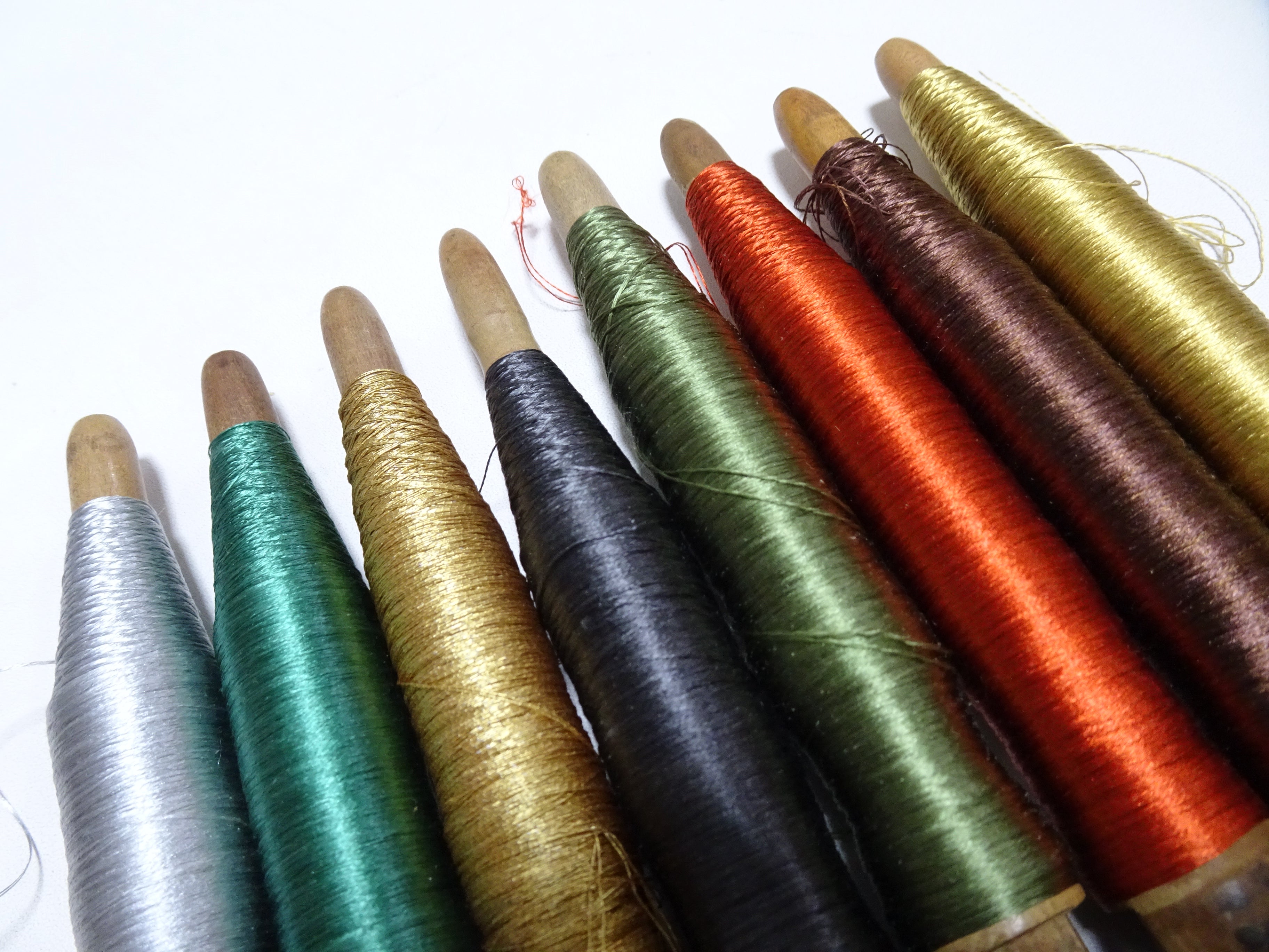 Japanese Vintage Wooden Spool & Silk Thread 8sets Embroidery 18595