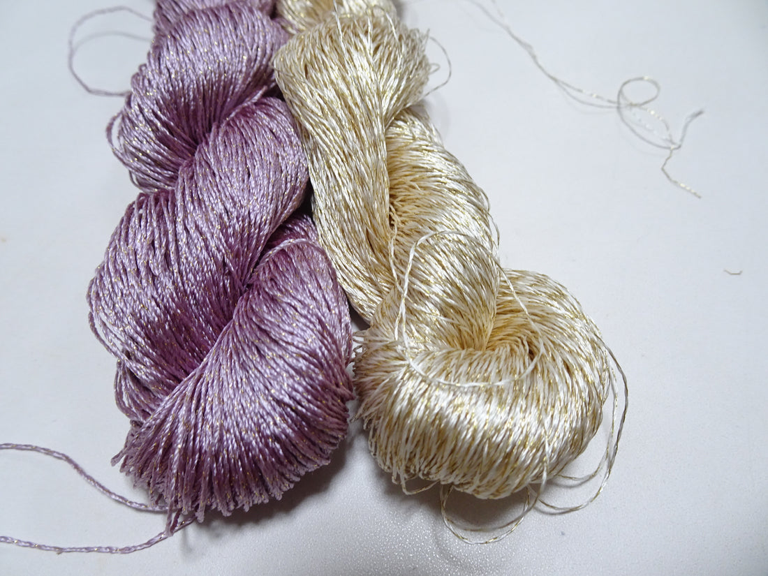 Japanese Vintage High Class Rare Silk Thread 2sets Mixture of Gold embroidery 14695