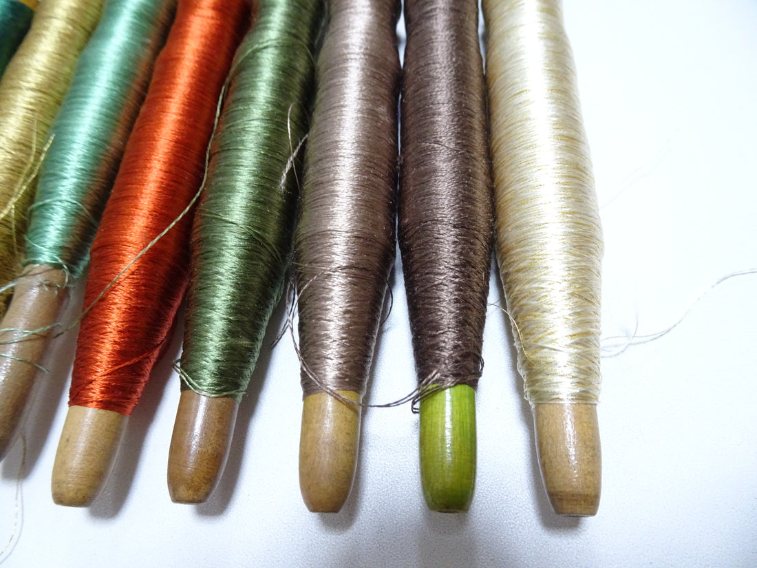 Japanese Vintage Wooden Spool & Silk Thread 8sets Embroidery 18598