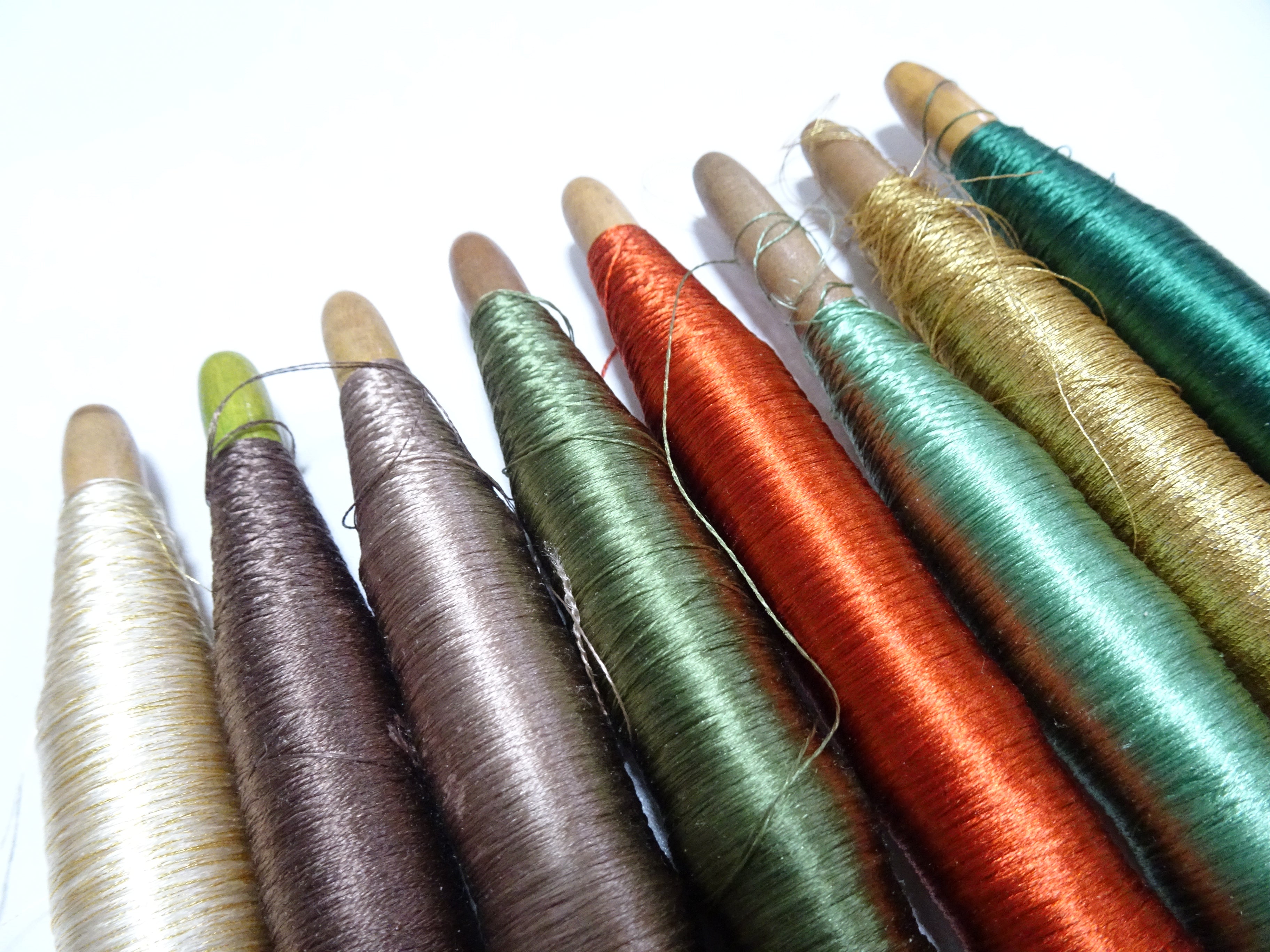 Japanese Vintage Wooden Spool & Silk Thread 8sets Embroidery 18598
