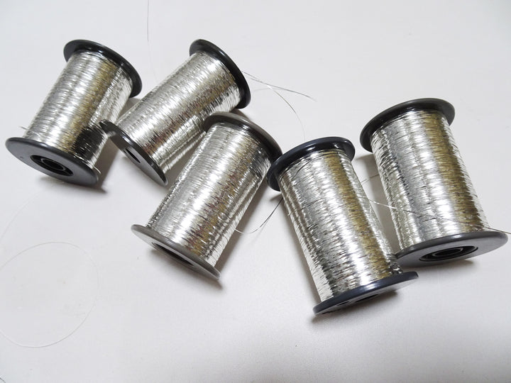 Japanese Vintage Silver thread flat type Hirahaku 5set  Aluminum foil &  Washi(japanese paper) embroidery 19582