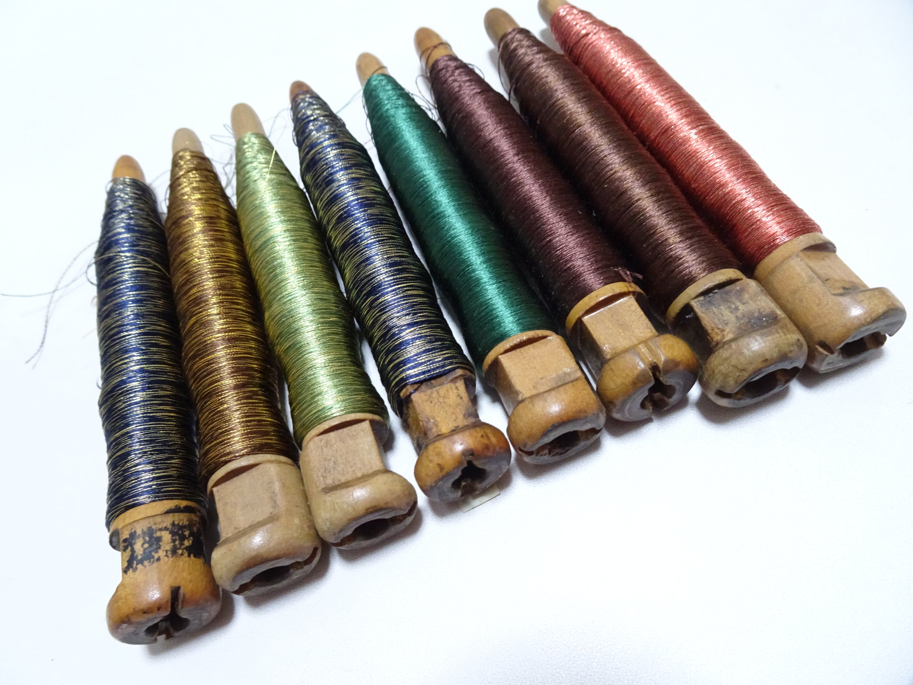 Japanese Vintage Wooden Spool & Silk Thread 8sets Embroidery 18599