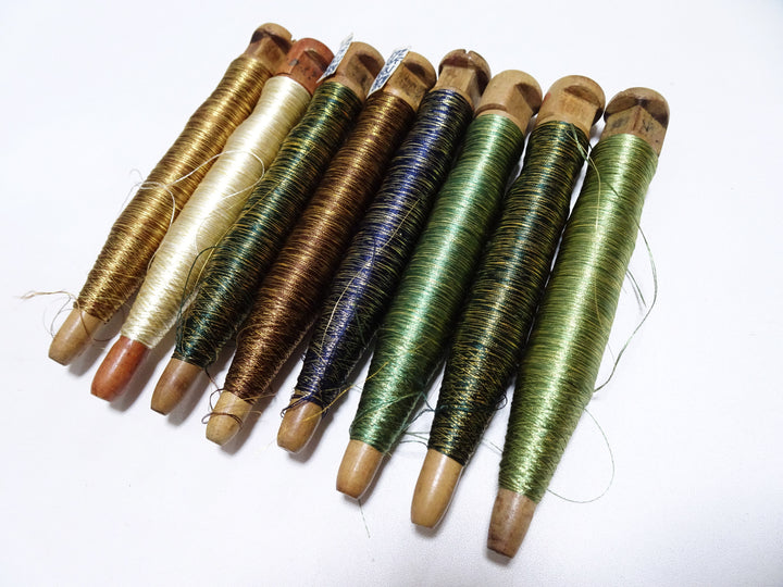 Japanese Vintage Wooden Spool & Silk Thread 8sets Embroidery 18600