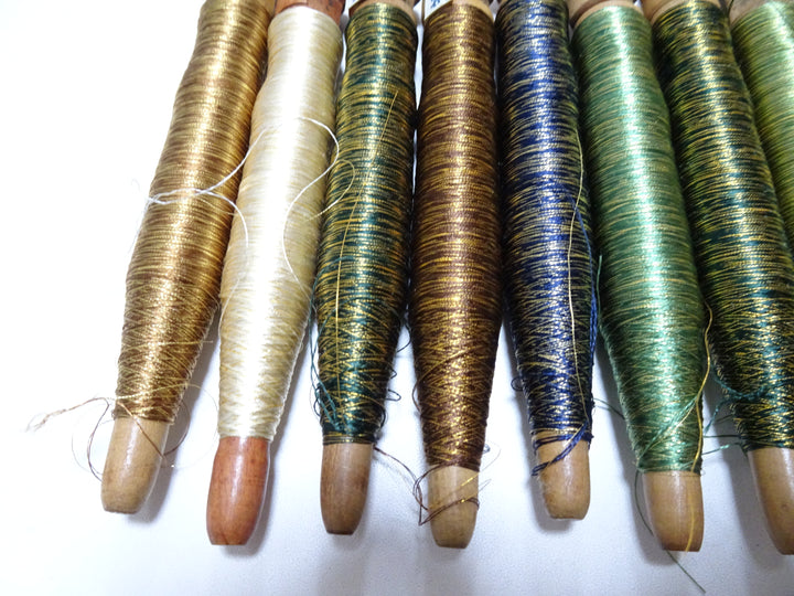 Japanese Vintage Wooden Spool & Silk Thread 8sets Embroidery 18600