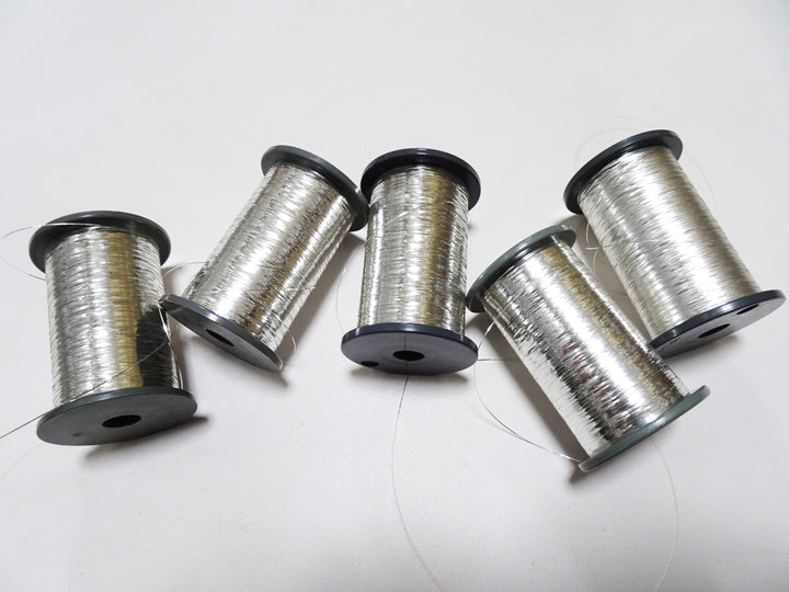 Japanese Vintage Silver thread flat type Hirahaku 5set  Aluminum foil &  Washi(japanese paper) embroidery 19583