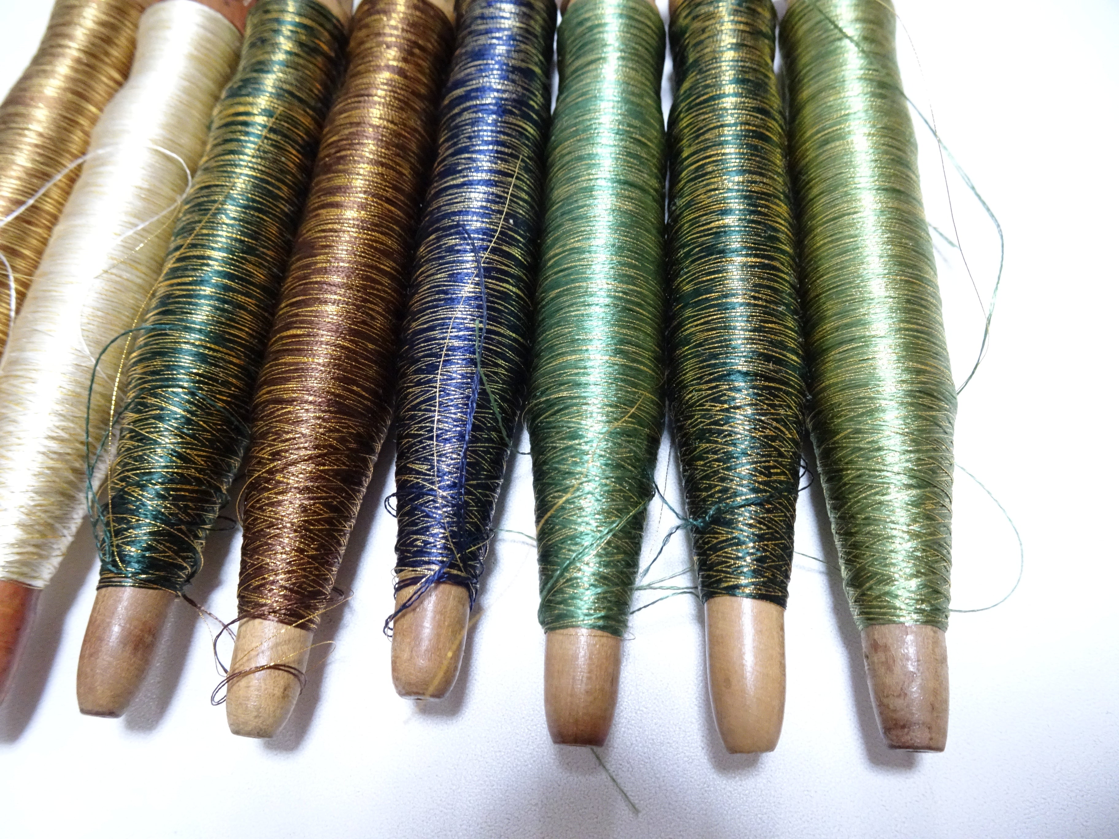 Japanese Vintage Wooden Spool & Silk Thread 8sets Embroidery 18600