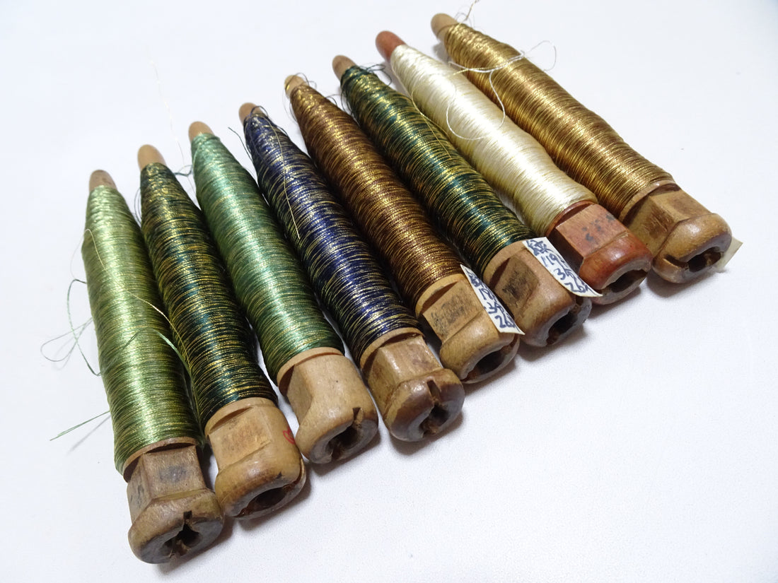 Japanese Vintage Wooden Spool & Silk Thread 8sets Embroidery 18600