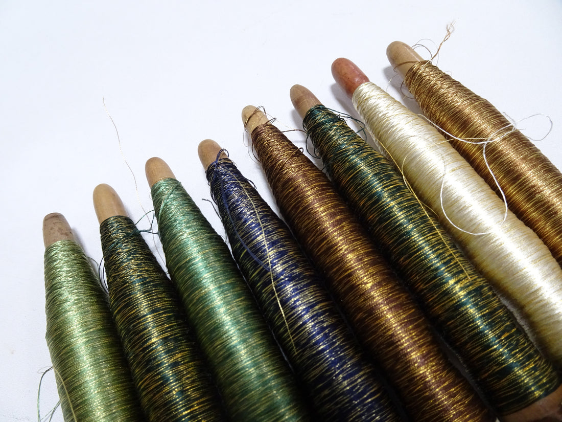 Japanese Vintage Wooden Spool & Silk Thread 8sets Embroidery 18600