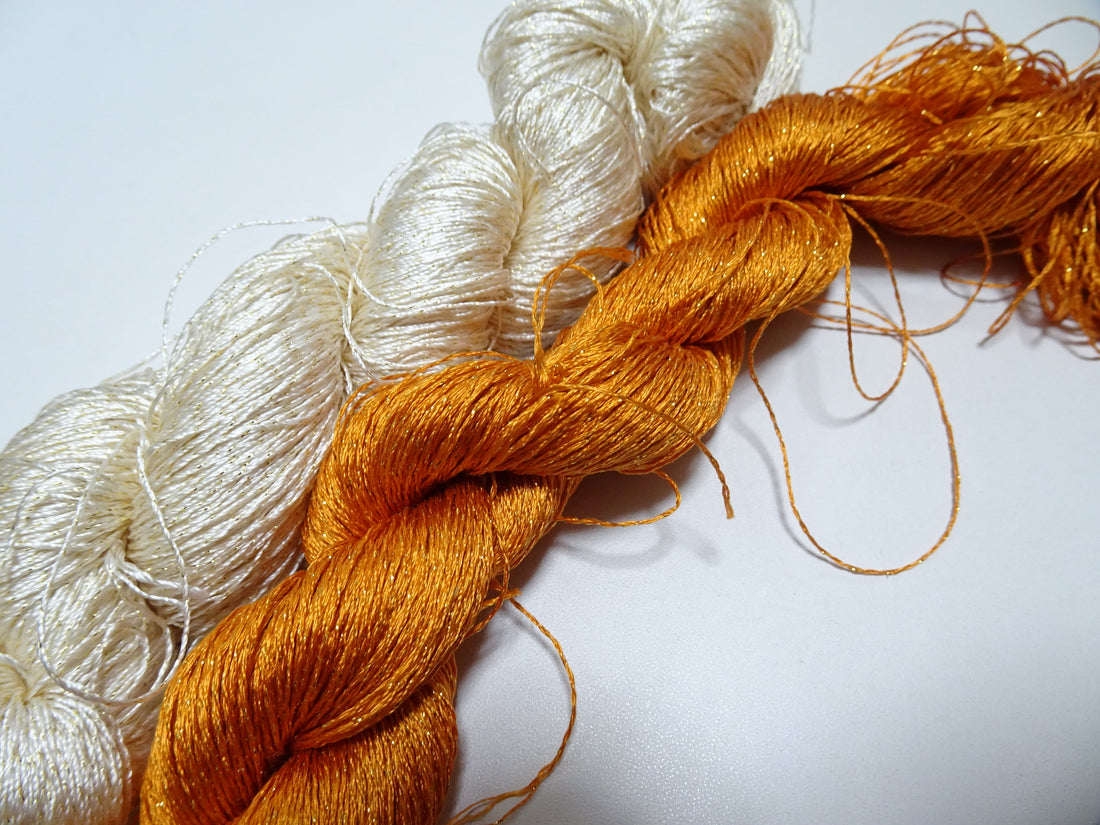 Japanese Vintage High Class Rare Silk Thread 2sets Mixture of Gold embroidery 14700