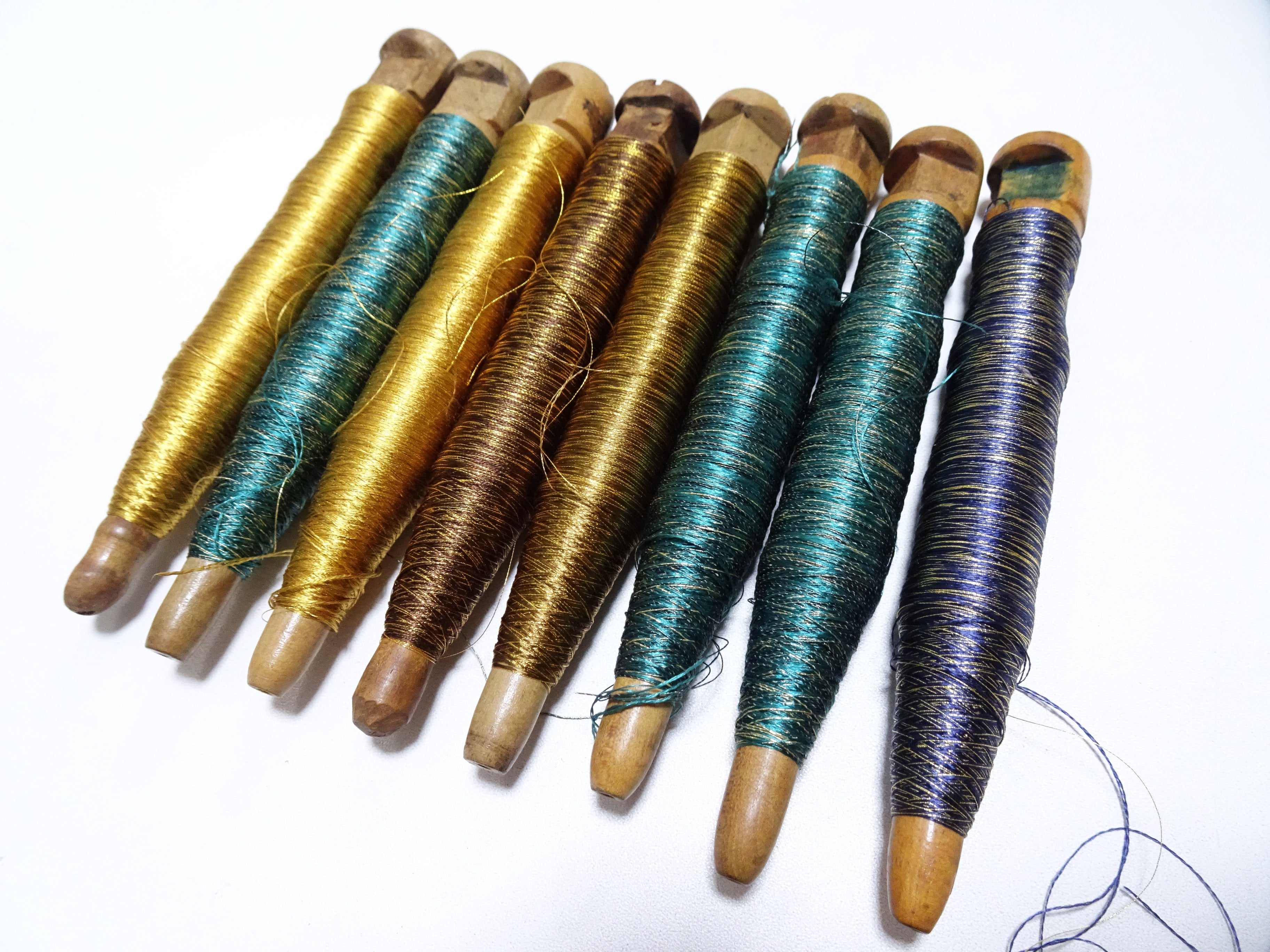 Japanese Vintage Wooden Spool & Silk Thread 8sets Embroidery 18601