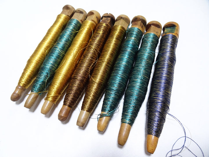 Japanese Vintage Wooden Spool & Silk Thread 8sets Embroidery 18601