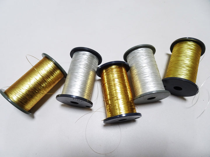 Japanese Vintage Gold & Silver thread flat type Hirahaku 5set  Aluminum foil &  Washi(japanese paper) embroidery 19584