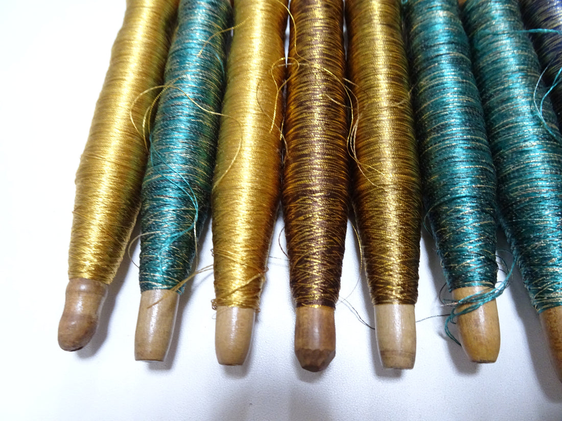 Japanese Vintage Wooden Spool & Silk Thread 8sets Embroidery 18601