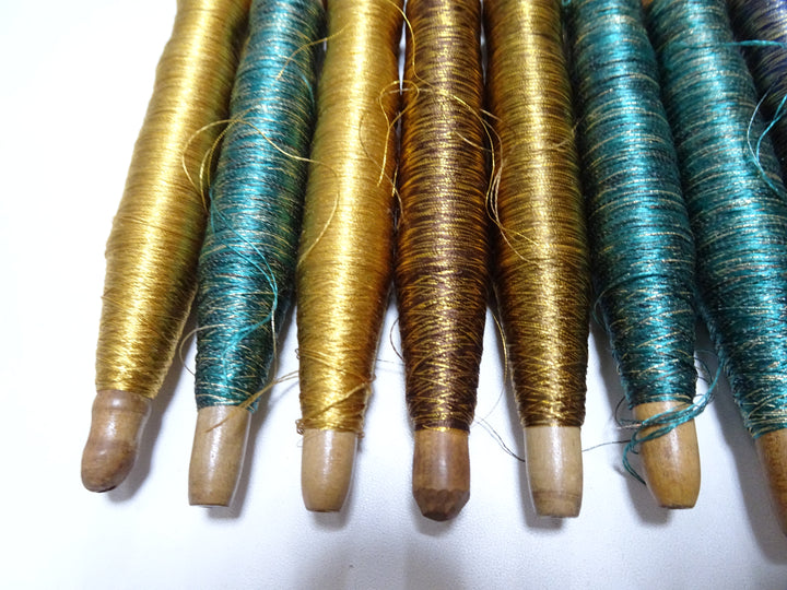 Japanese Vintage Wooden Spool & Silk Thread 8sets Embroidery 18601