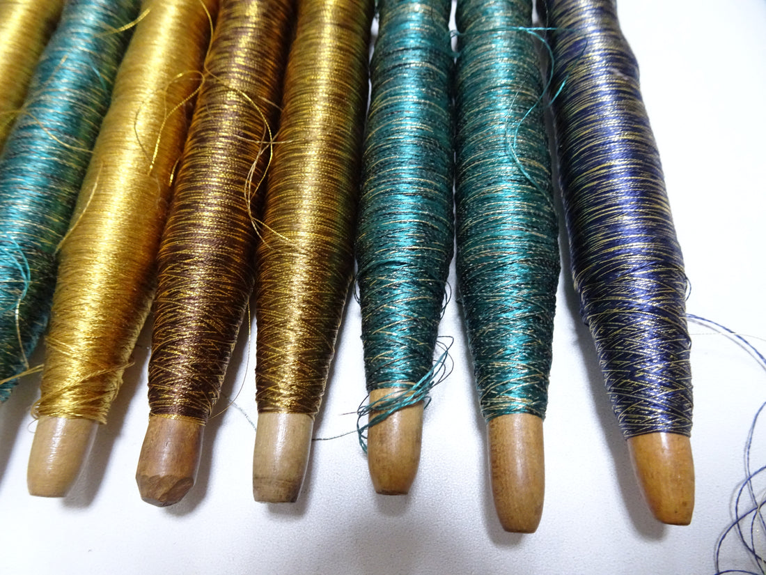 Japanese Vintage Wooden Spool & Silk Thread 8sets Embroidery 18601