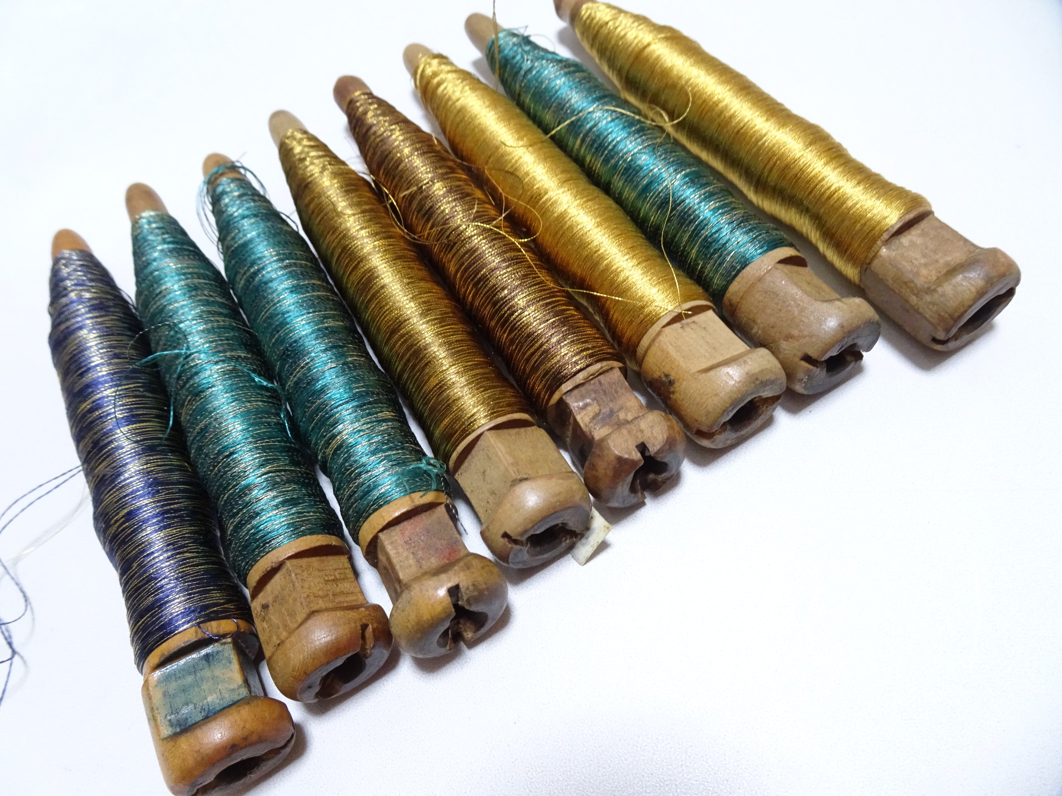 Japanese Vintage Wooden Spool & Silk Thread 8sets Embroidery 18601