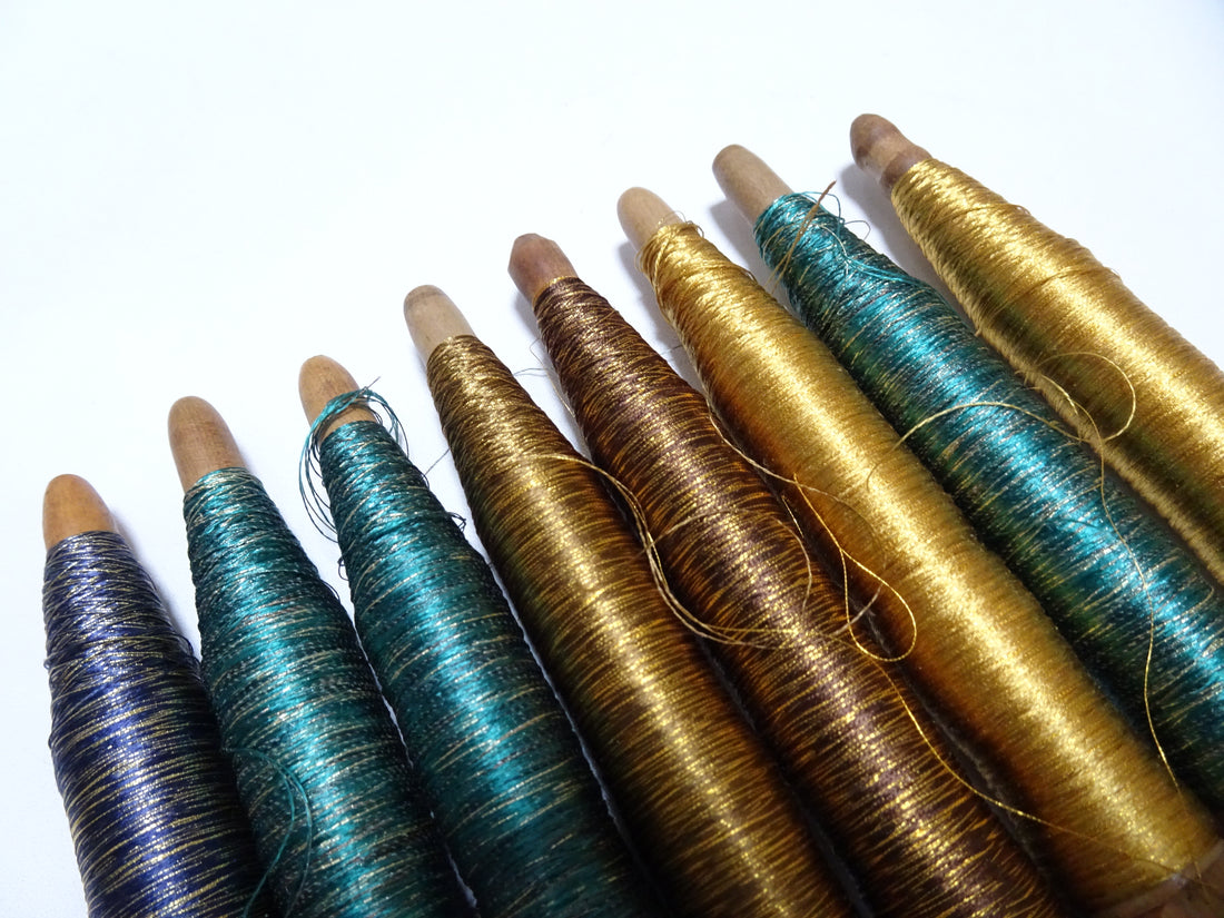 Japanese Vintage Wooden Spool & Silk Thread 8sets Embroidery 18601