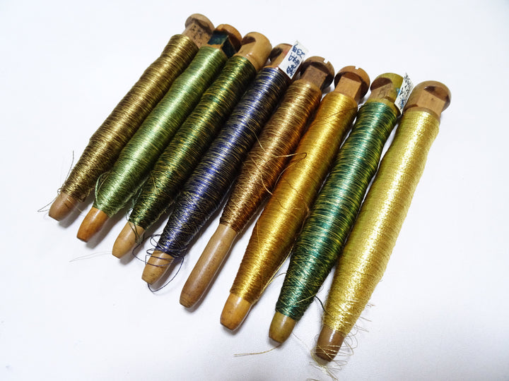 Japanese Vintage Wooden Spool & Silk Thread 8sets Embroidery 18602