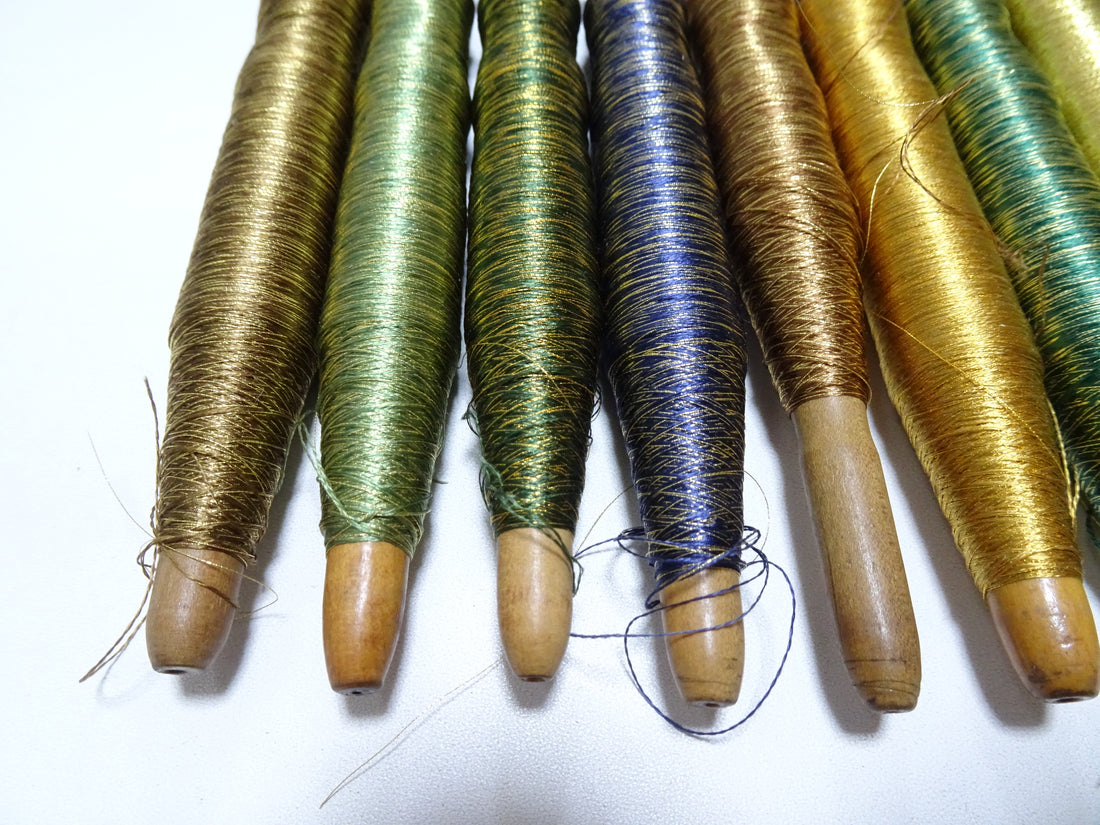 Japanese Vintage Wooden Spool & Silk Thread 8sets Embroidery 18602