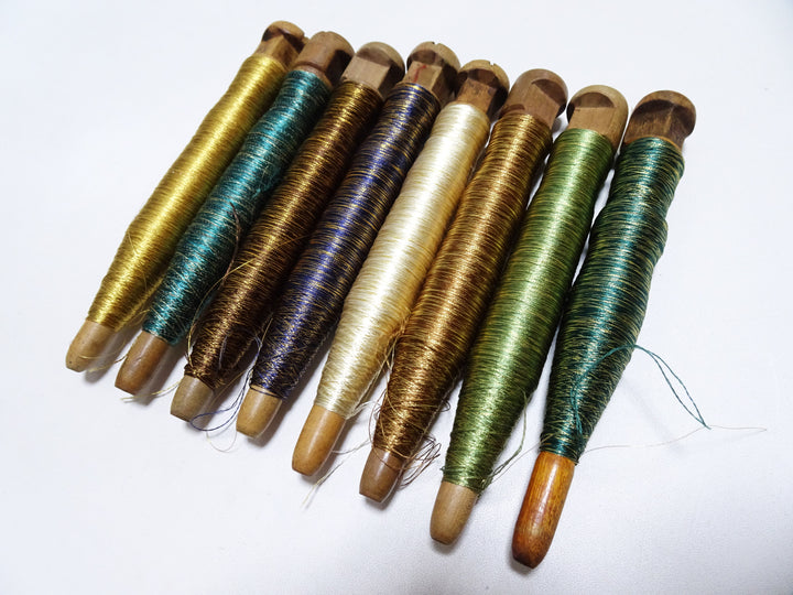 Japanese Vintage Wooden Spool & Silk Thread 8sets Embroidery 18603