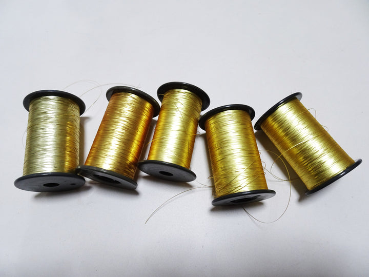 Japanese Vintage Gold Thread flat type Hirahaku 5set  Aluminum foil &  Washi(japanese paper) embroidery 19586