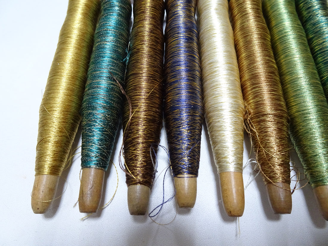 Japanese Vintage Wooden Spool & Silk Thread 8sets Embroidery 18603
