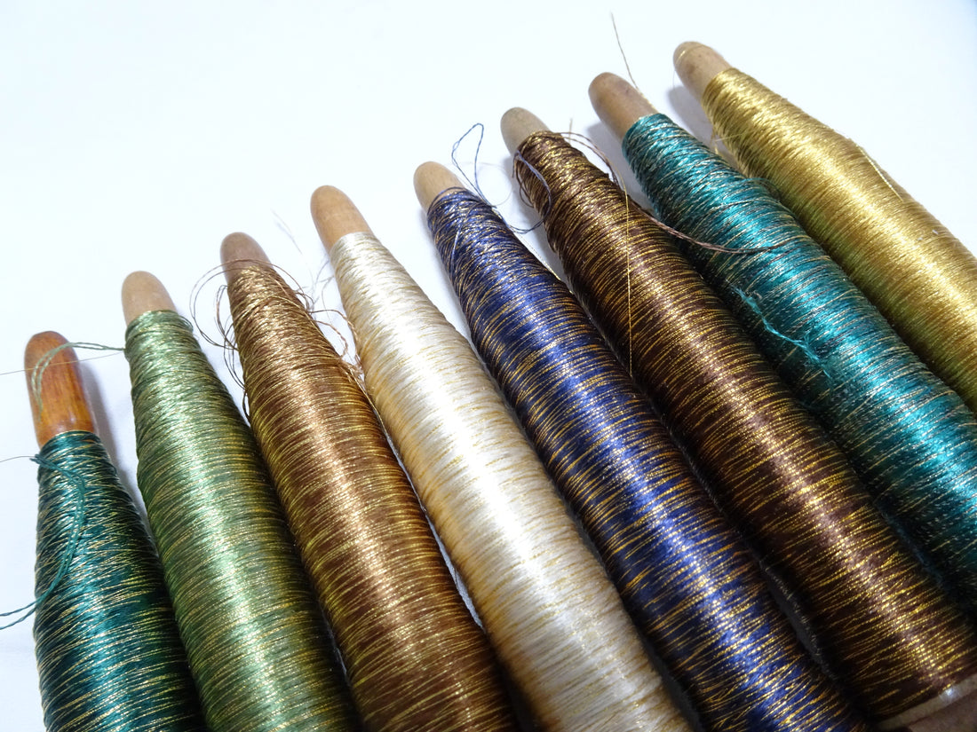 Japanese Vintage Wooden Spool & Silk Thread 8sets Embroidery 18603