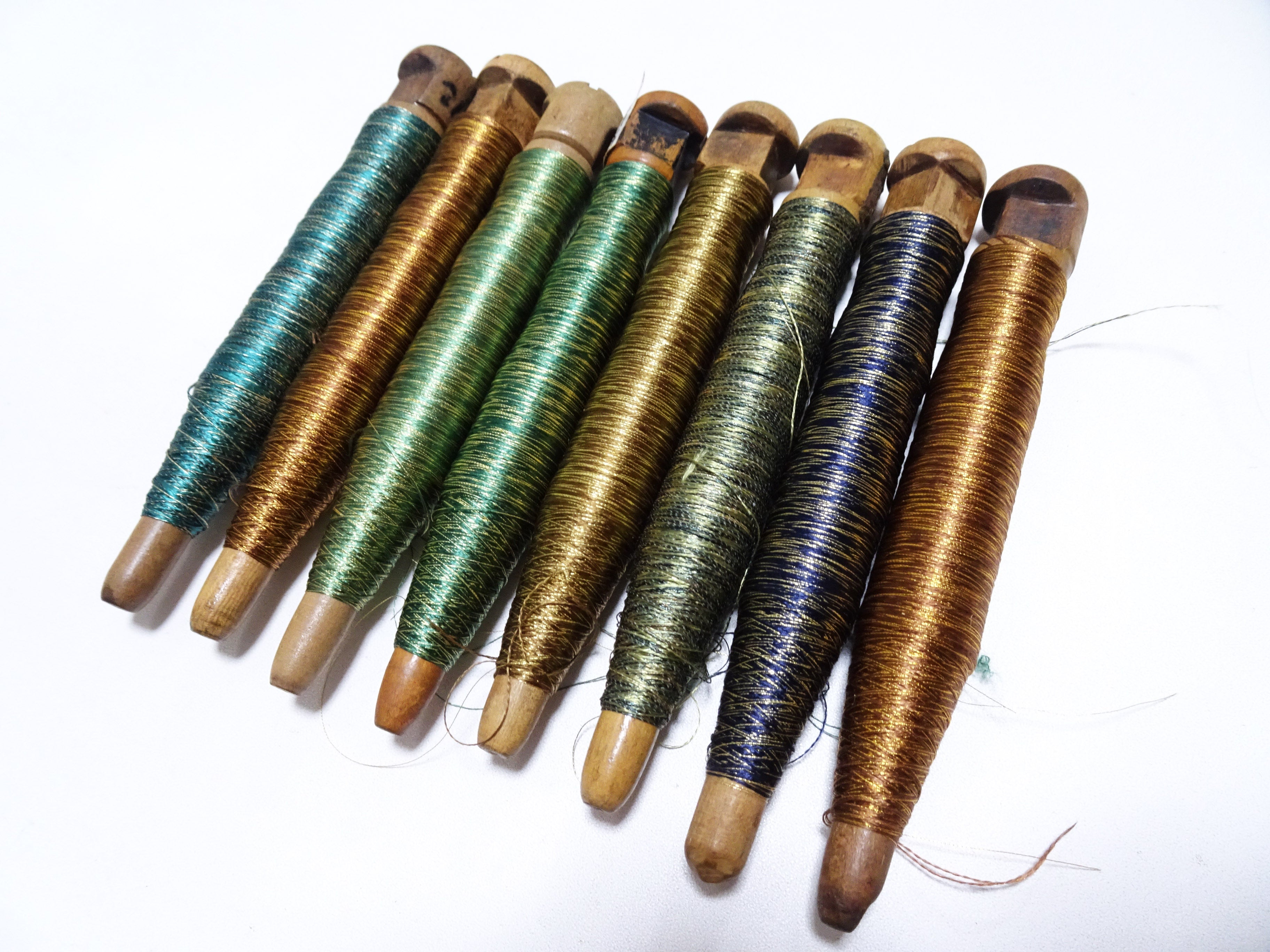 Japanese Vintage Wooden Spool & Silk Thread 8sets Embroidery 18604