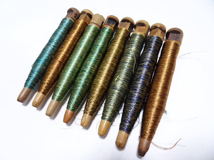 Japanese Vintage Wooden Spool & Silk Thread 8sets Embroidery 18604