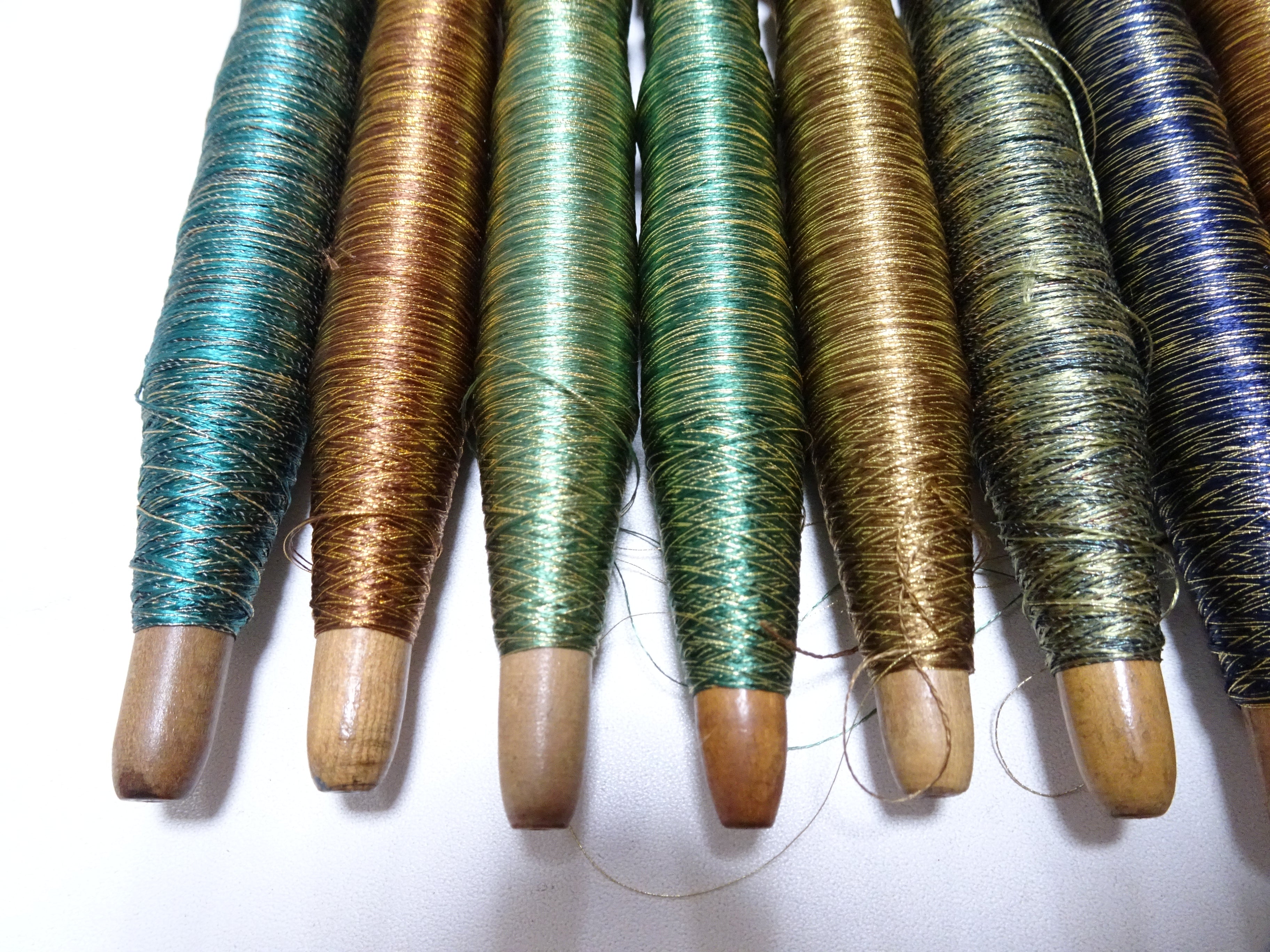 Japanese Vintage Wooden Spool & Silk Thread 8sets Embroidery 18604