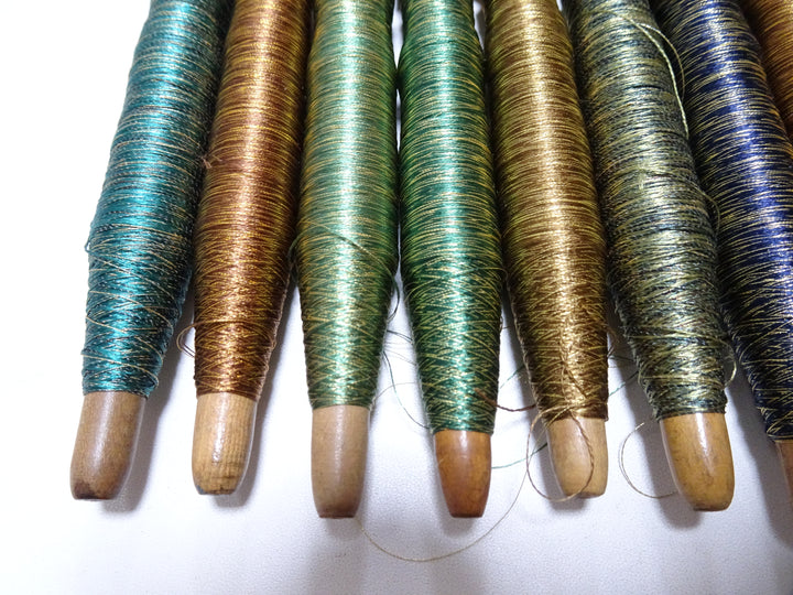 Japanese Vintage Wooden Spool & Silk Thread 8sets Embroidery 18604