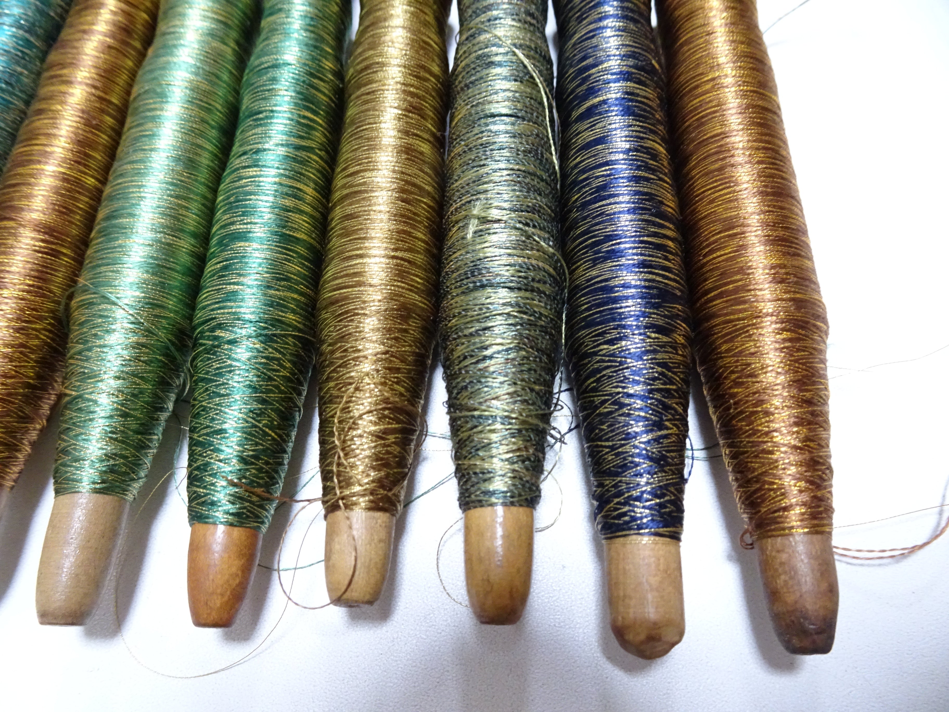 Japanese Vintage Wooden Spool & Silk Thread 8sets Embroidery 18604