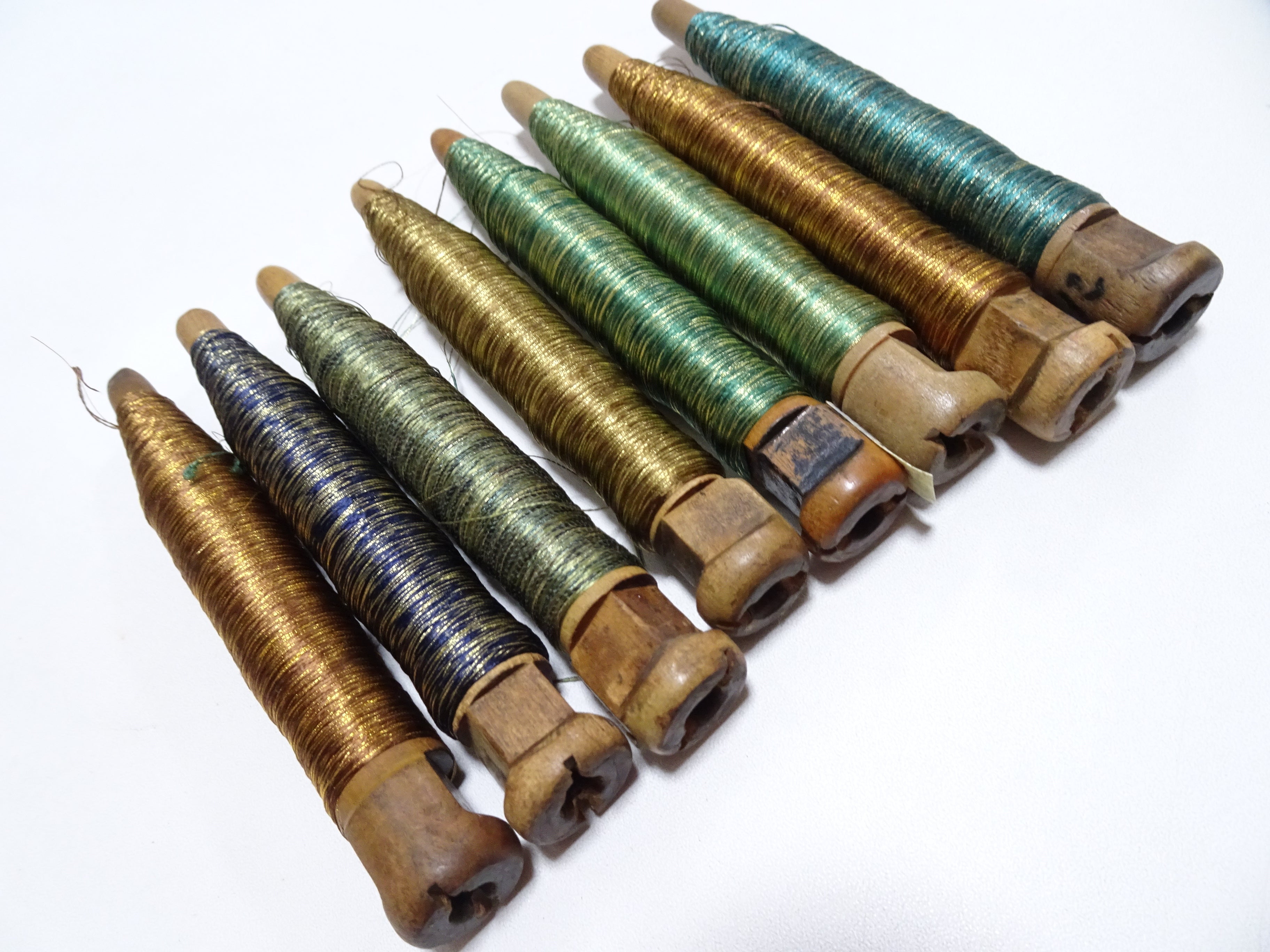 Japanese Vintage Wooden Spool & Silk Thread 8sets Embroidery 18604