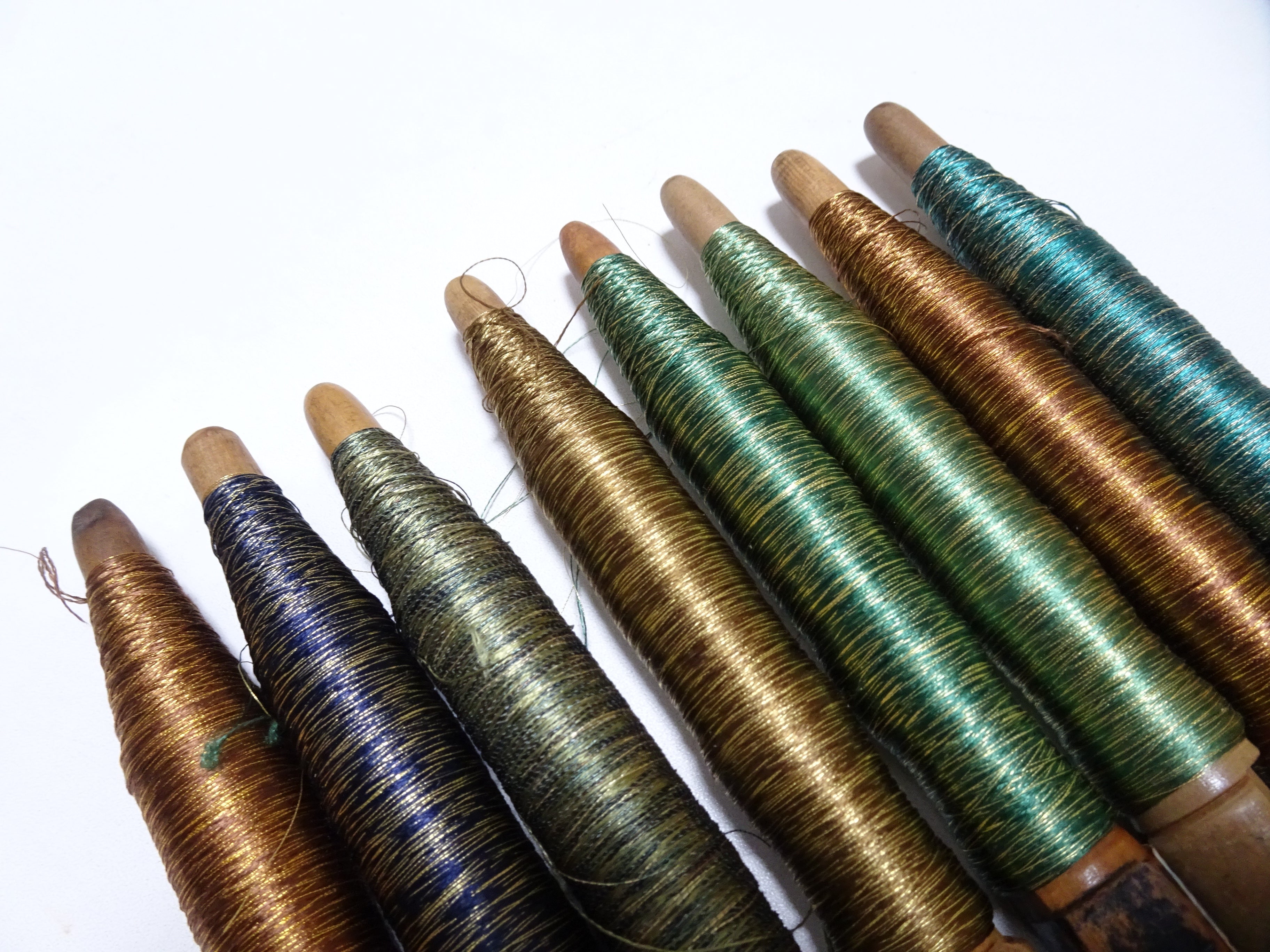 Japanese Vintage Wooden Spool & Silk Thread 8sets Embroidery 18604
