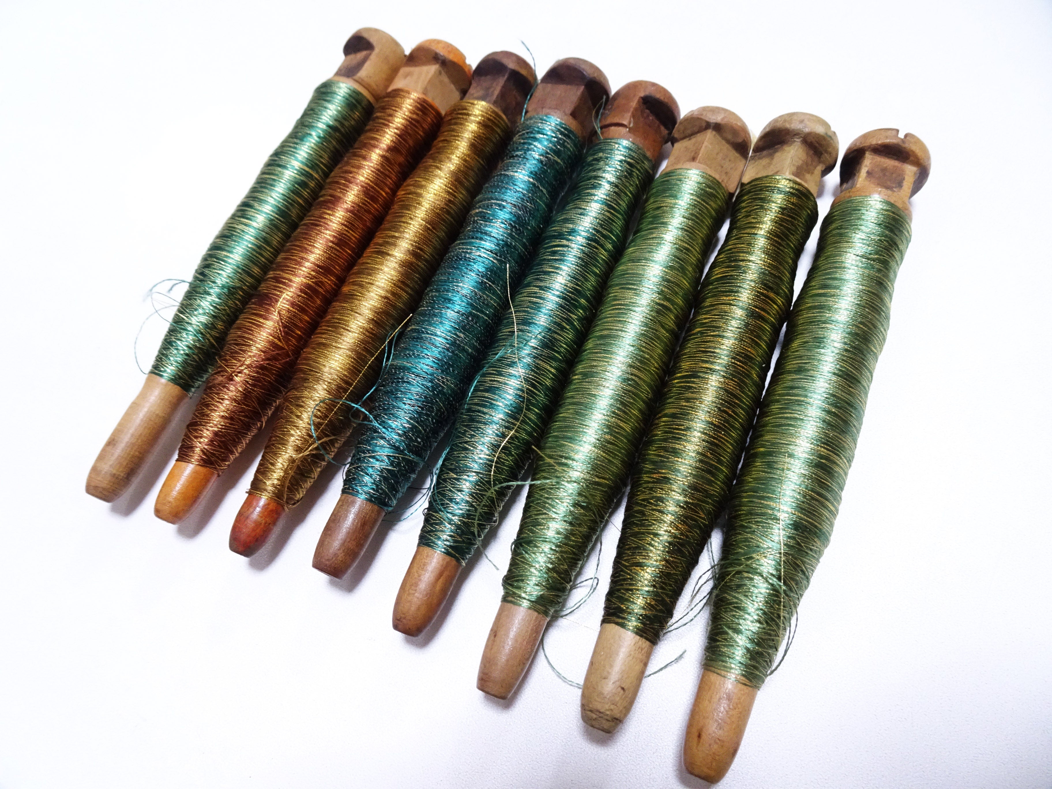 Japanese Vintage Wooden Spool & Silk Thread 8sets Embroidery 18605
