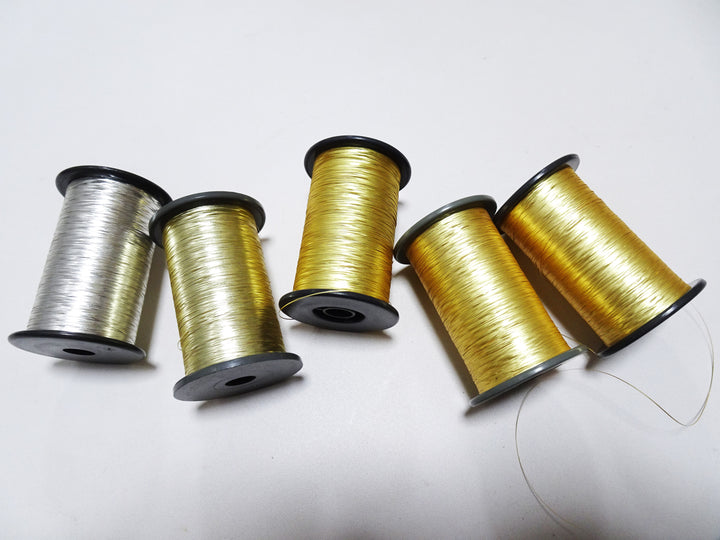 Japanese Vintage Silver & Gold Thread flat type Hirahaku 5set  Aluminum foil &  Washi(japanese paper) embroidery 19588