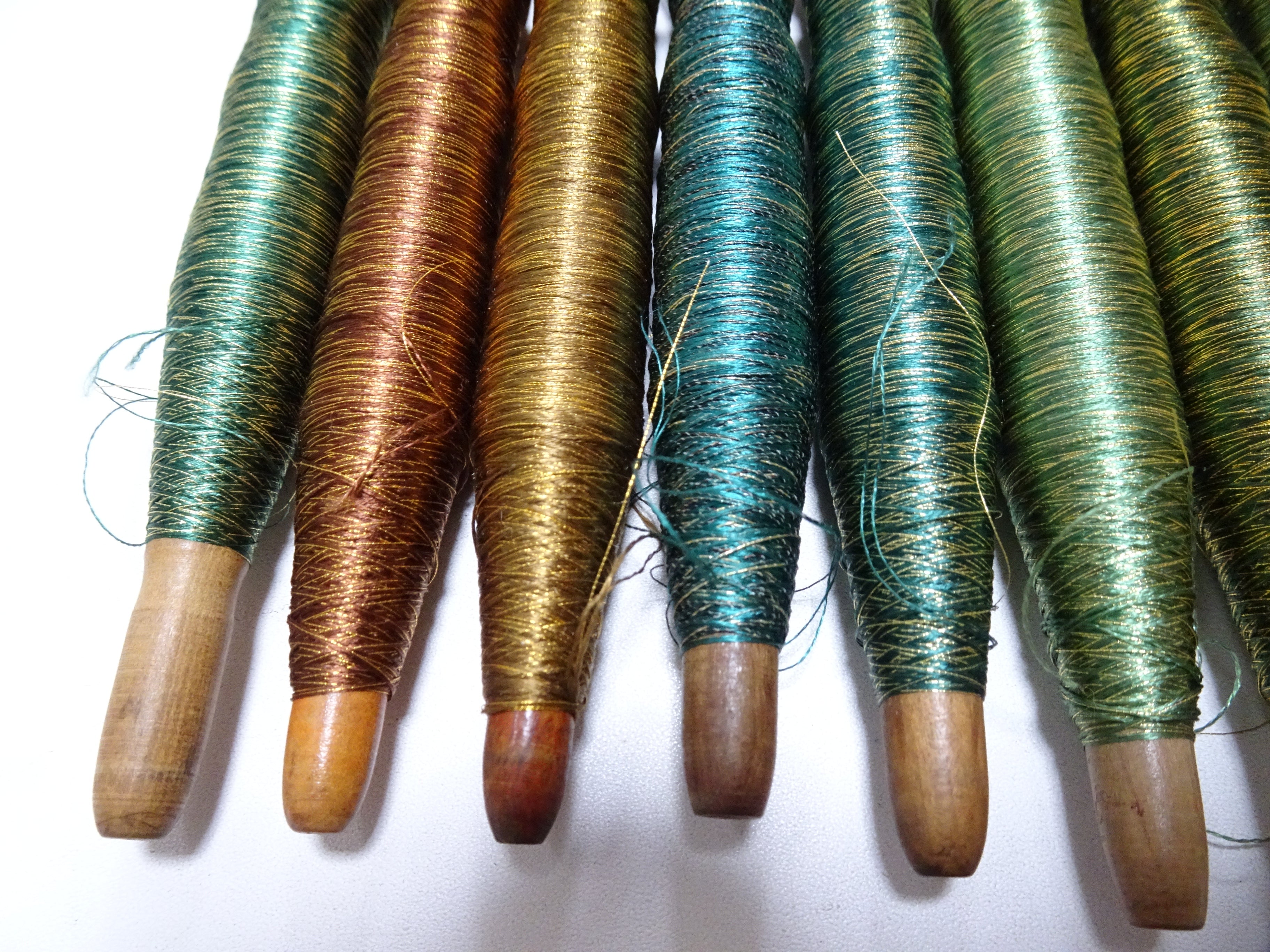 Japanese Vintage Wooden Spool & Silk Thread 8sets Embroidery 18605