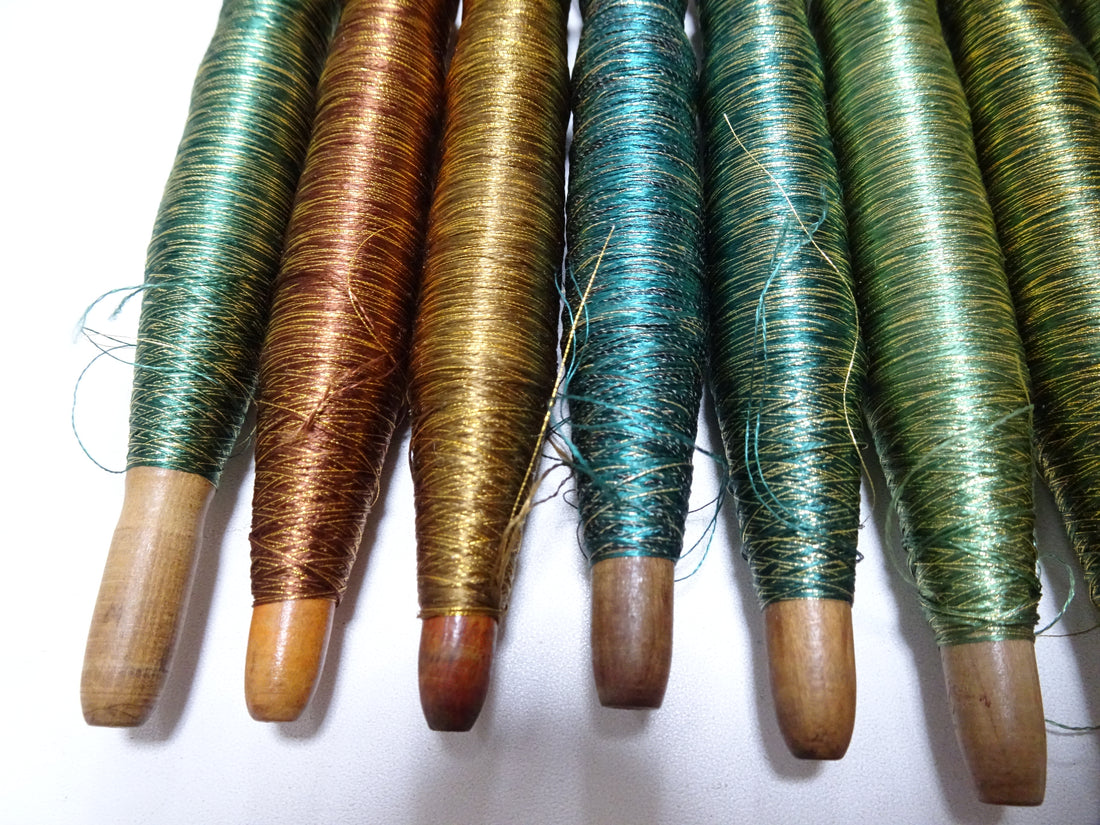 Japanese Vintage Wooden Spool & Silk Thread 8sets Embroidery 18605