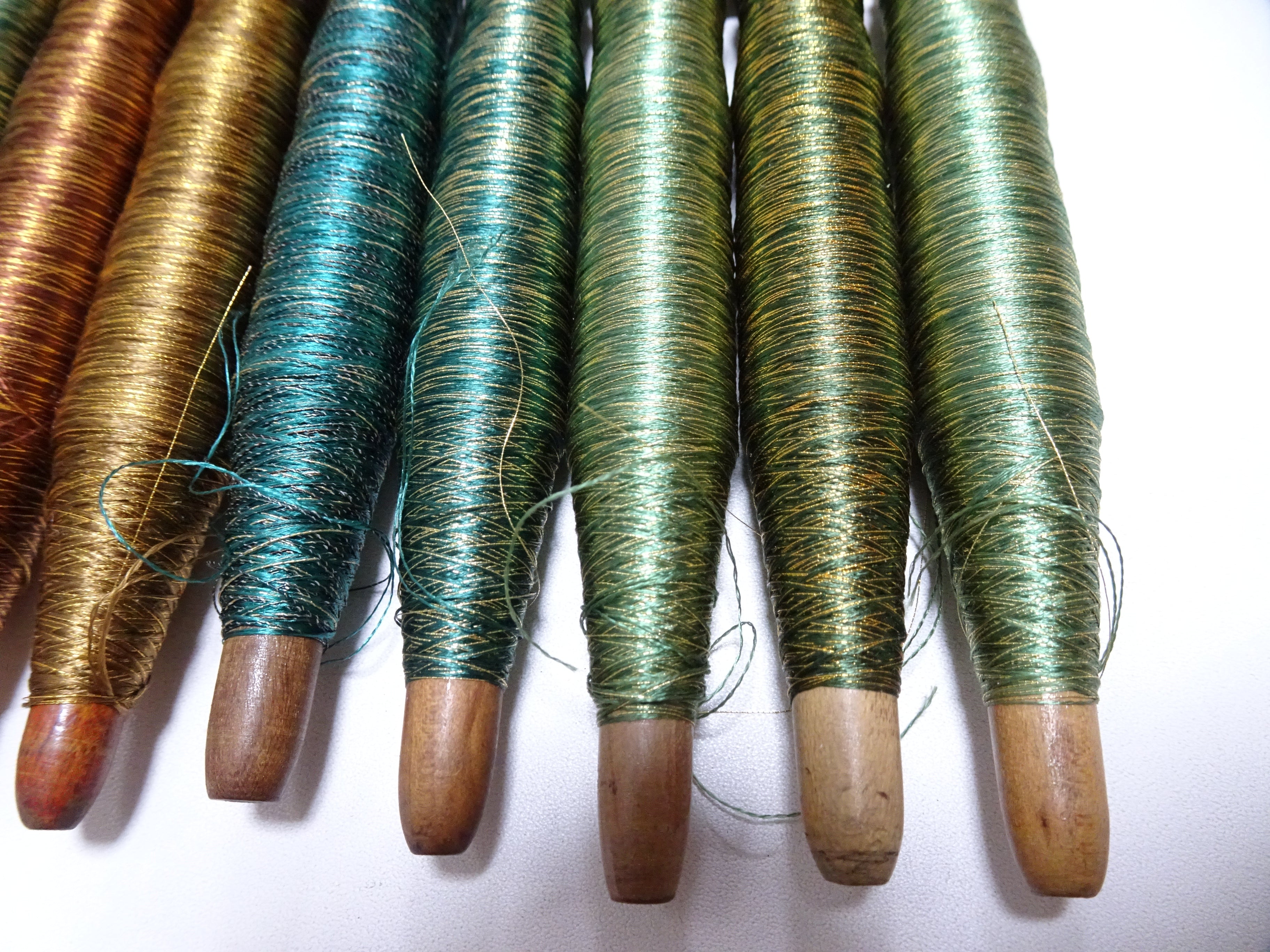Japanese Vintage Wooden Spool & Silk Thread 8sets Embroidery 18605