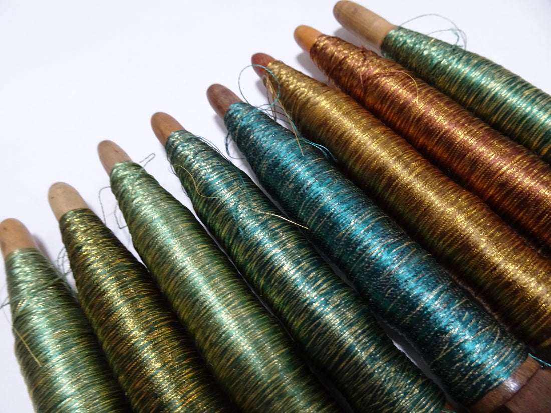 Japanese Vintage Wooden Spool & Silk Thread 8sets Embroidery 18605