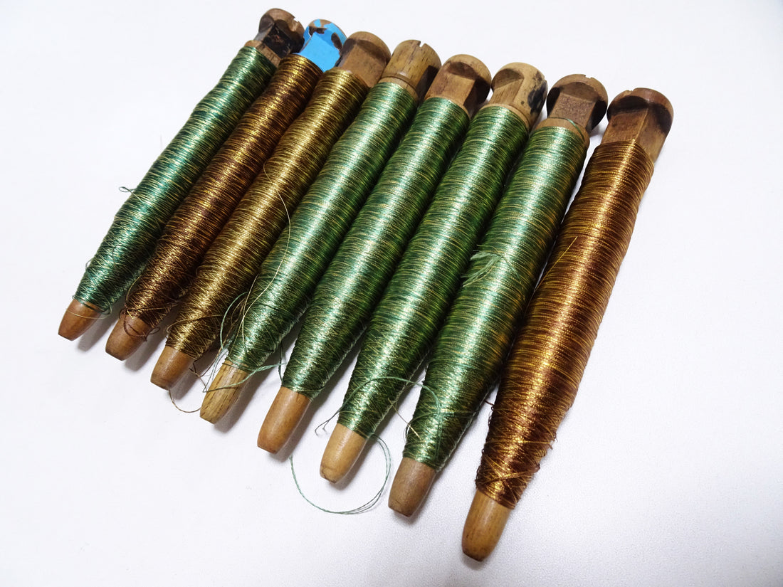 Japanese Vintage Wooden Spool & Silk Thread 8sets Embroidery 18606