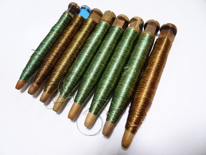 Japanese Vintage Wooden Spool & Silk Thread 8sets Embroidery 18606