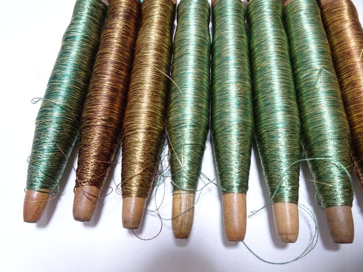 Japanese Vintage Wooden Spool & Silk Thread 8sets Embroidery 18606