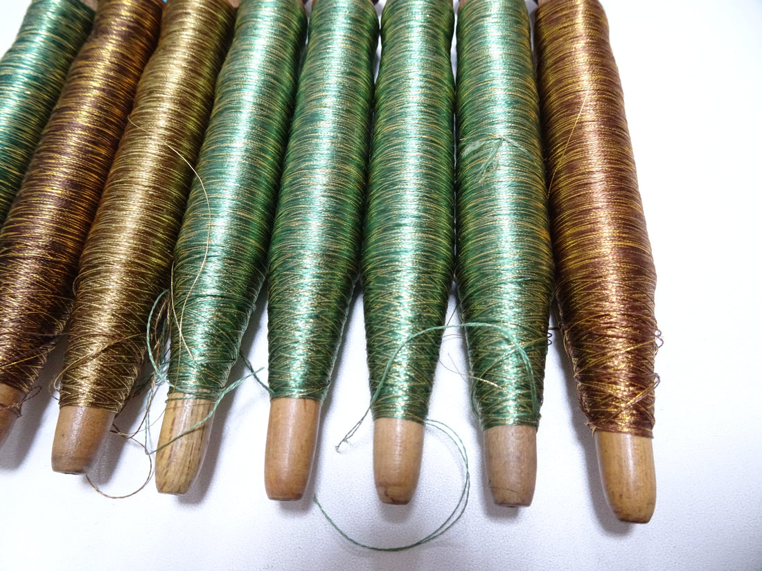 Japanese Vintage Wooden Spool & Silk Thread 8sets Embroidery 18606
