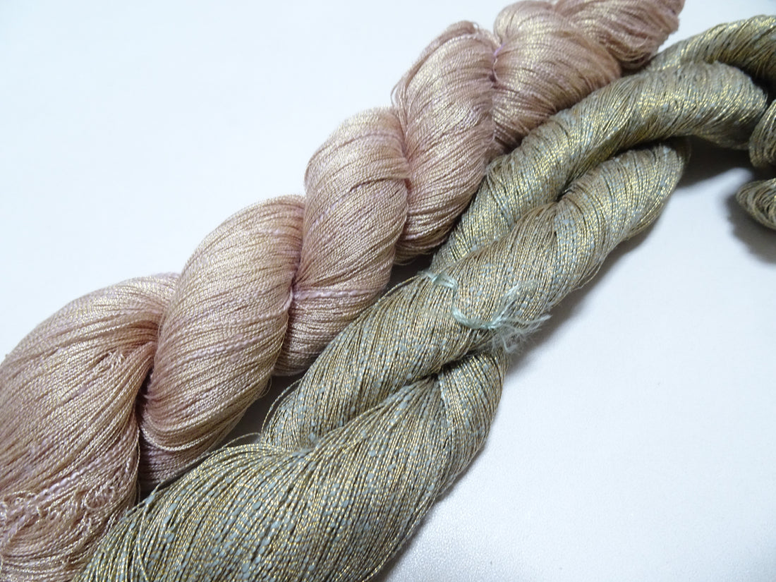 Japanese Vintage High Class Rare Silk Thread 2sets Mixture of Gold embroidery 18293